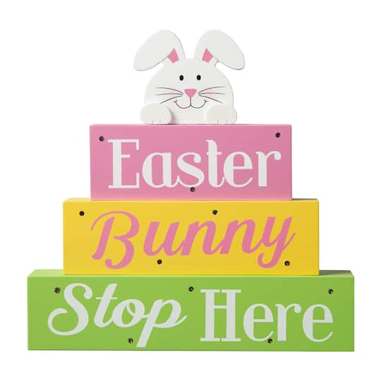 Glitzhome&#xAE; 12&#x22; Easter LED Lighted Wooden Bunny Block Word Sign